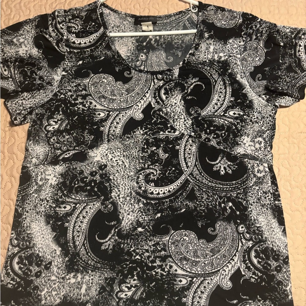 2x Two X Ashley Jill Blouse Shirt Black White Swirls Women’s